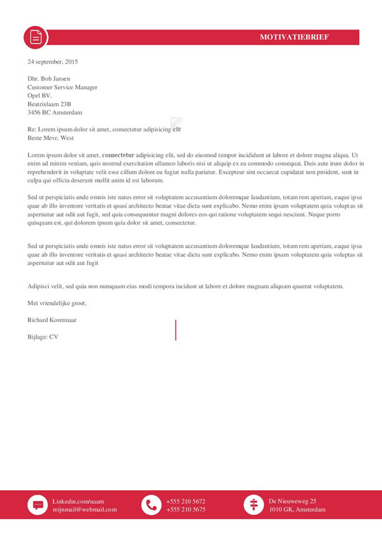 CV-sjabloon met passend sollicitatiebrief in het rood en wit  Afbeelding 2