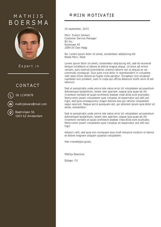 Een strak wit-bruine cv en motivatiebrief met bruine elementen Afbeelding 2